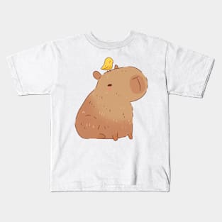 Capybara and bird illustration Kids T-Shirt